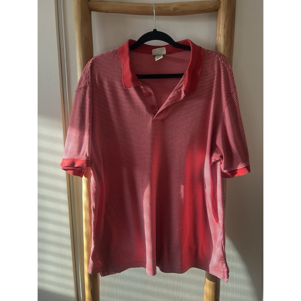 L.L.Bean Men's Red/White Striped Cotton Pique Polo Shirt Short Sleeve LG-REG